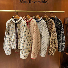 ys韩国同款2025冬款hebon两面穿拼色碎花复古保暖羊羔毛外套女