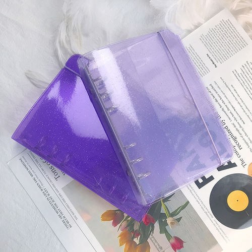 Internet celebrity Korean ins style pvc transparent purple cover strap six-hole hand ledger a5a6 strap PP binder