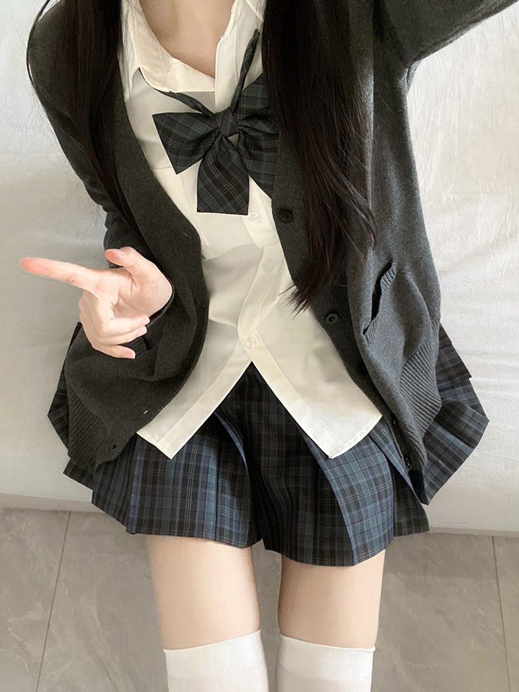 원래 JK 유니폼 가을과 겨울 세트 스웨터 카디건 코트 체크 무늬 스커트 셔츠 여성을위한 긴 소매 다용도 학교