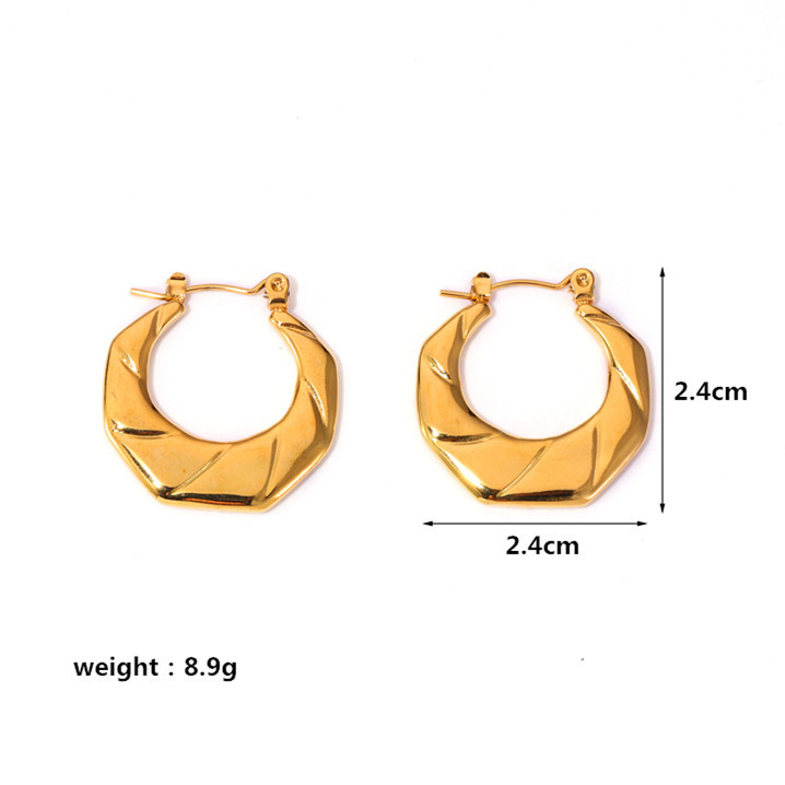 16g Weight Stainless Steel Ear Needle Material Hoop Earrings Classification 1 Pair Quantity Holiday, Daily Occasion Stainless Steel Material Geometric Pattern Women's Gender Plating Design IG Style, Casual Style 1 Pair IG Style Casual Geometric Plating Stainless Steel Hoop Earrings 7