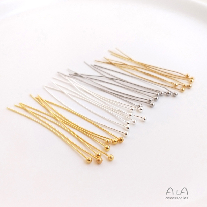 Copper plated 18K real gold sterling silver color retaining round pin bead pin DIY handmade accessories pearl pendant earrings material