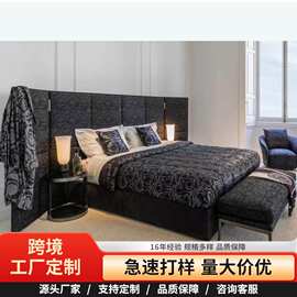 意式轻奢老钱风布艺床双人床主卧宽屏大床范家同款面料屏风帝王床