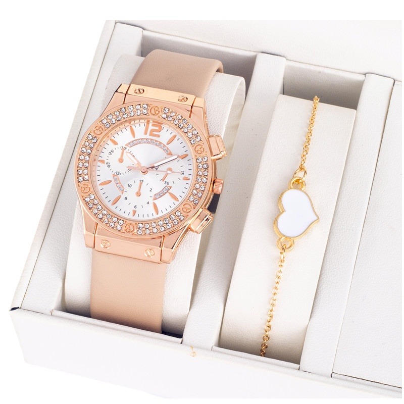 INS estilo coreano diamante incrustado moda pu Correa Reloj simple pulsera de reloj de dos piezas al por mayor reloj de moda de mujer