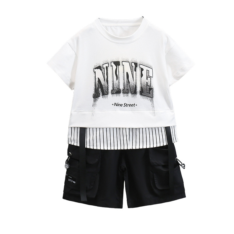 7297 Traje de ropa de verano para niños Ropa delgada de manga corta de verano para niños 2025 nueva moda estilo occidental ropa para niños de verano