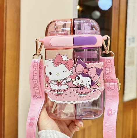 어린이 학생 빨대 물병 어깨끈 휴대용 학교 물통