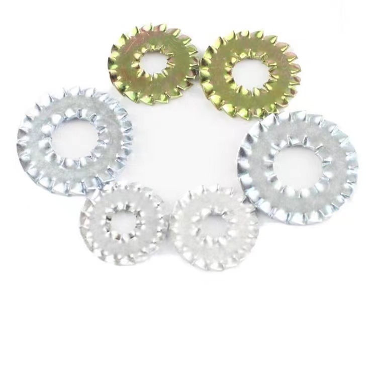 内外锯齿垫圈M5M6M8镀锌锁紧垫圈汽标Q411标准双侧锯齿垫碳钢镀彩