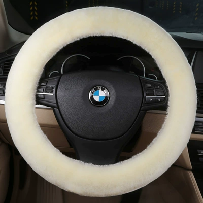 Steering wheel cover Cover Winter Pure Wool Plush - beige-white-35cm-42cm-are-suitable