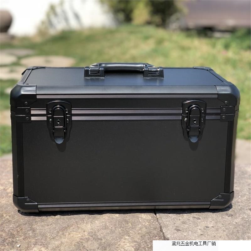 Caja de instrumentos portátiles multifuncional de aleación de aluminio negro de tamaño grande y medio, caja de herramientas de doble control de modelo aéreo con fábrica de esponjas de partición