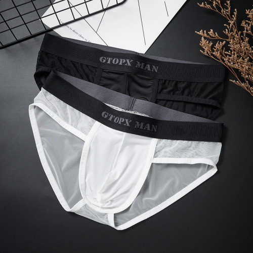 Men's Ice Silk Sheer Thin Mesh Single Layer U-Shape Pouch Low-Waist Breathable Sporty Sexy Triangle Briefs