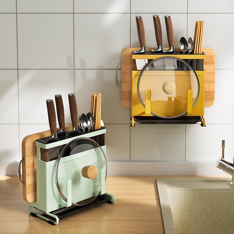 Knife Holder Wall-mounted Kitchen Non-perforated Kitchen Knife Stainless Steel Storage Rack Chopsticks Holder Integrated Pot Cover Chopping Board Storage Rack