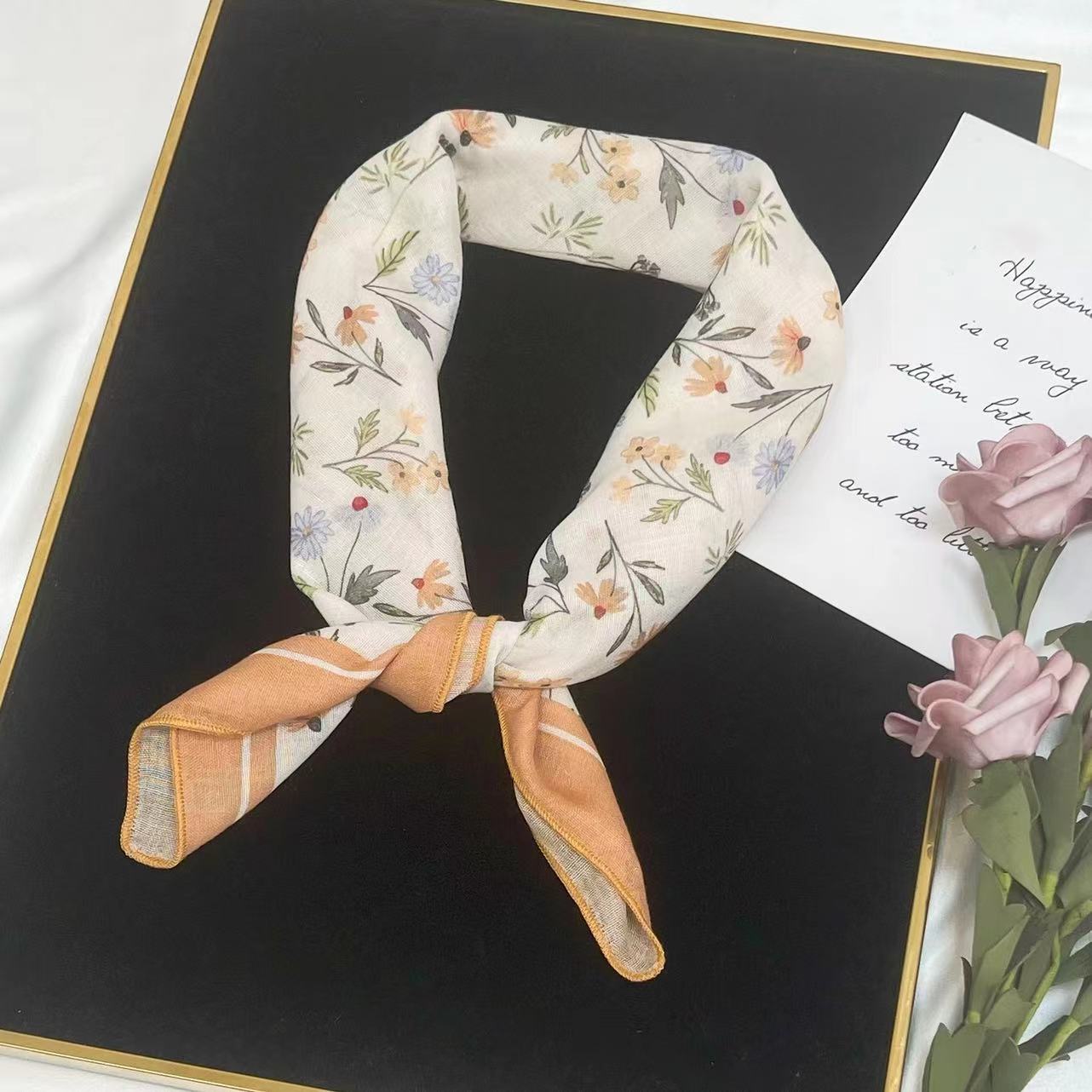 60g Weight Kerchief Classification Daily Occasion cotton and linen Material Flower Pattern Summer Season Women's Gender IG Style Style Women's IG Style Flower Cotton And Linen Kerchief 160