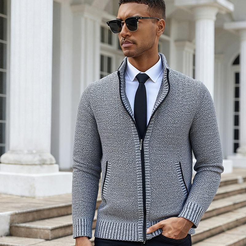 2025 Cross-border E-commerce Amazon TEMU Plus Size Autumn/Winter Fleece-lined Thick Men's Sweater Knit Cardigan Warm