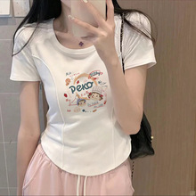 210克95棉5氨纶韩版短袖T恤女装2023年夏季新款弧形修身设计上衣