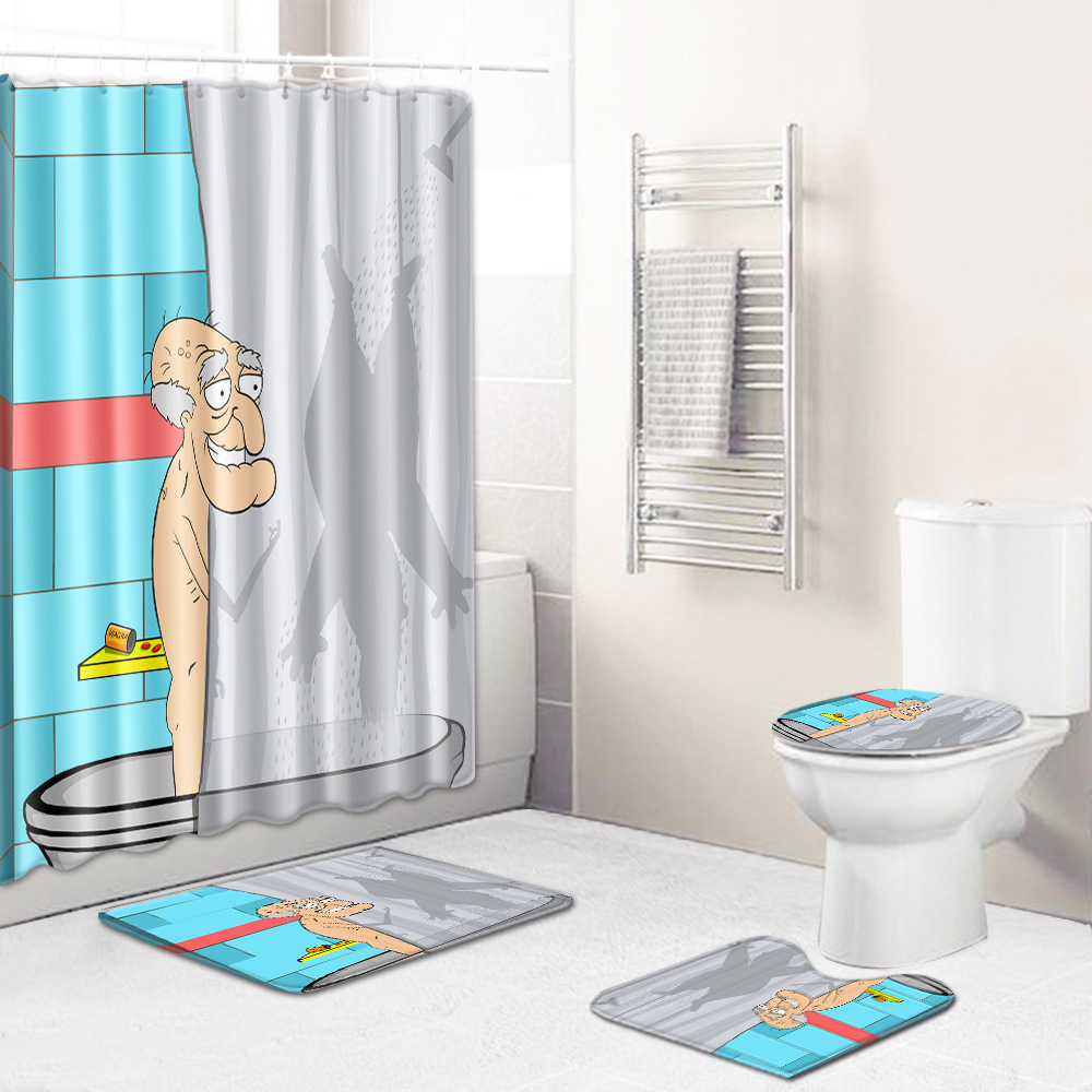 新款卡通动漫3D系列地垫印花防水家居浴帘浴室四件套三件套代发