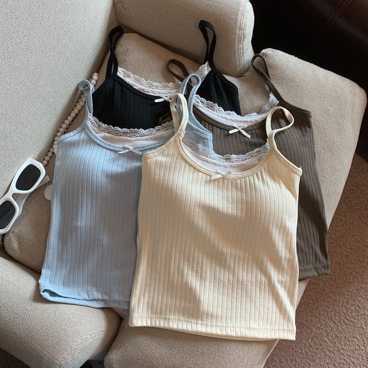 Fake Two-piece Lace Sling Vest Women's Outer Wear Summer Sweet Spice Girl Slim-fit Inner Short Sleeveless Top