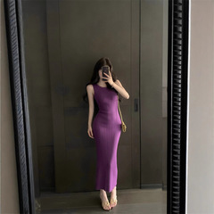 Pure Desire Empress スタイルノースリーブベストドレス女性の夏の紫色のウエストスリットスカートボディシェイピングヒップカバーロングスカート