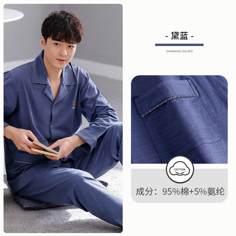 Pijamas de primavera y otoño para hombres 100% algodón de manga larga para el hogar traje fino de otoño e invierno para hombres