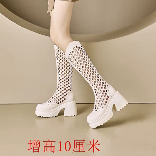 Новые сапоги-ботфорты 2025 года: весенне-летние высокие сапоги на каблуке, сапоги для верховой езды на толстой подошве, стройнящие, прохладные, удлиненные, увеличивающие рост, для женщин