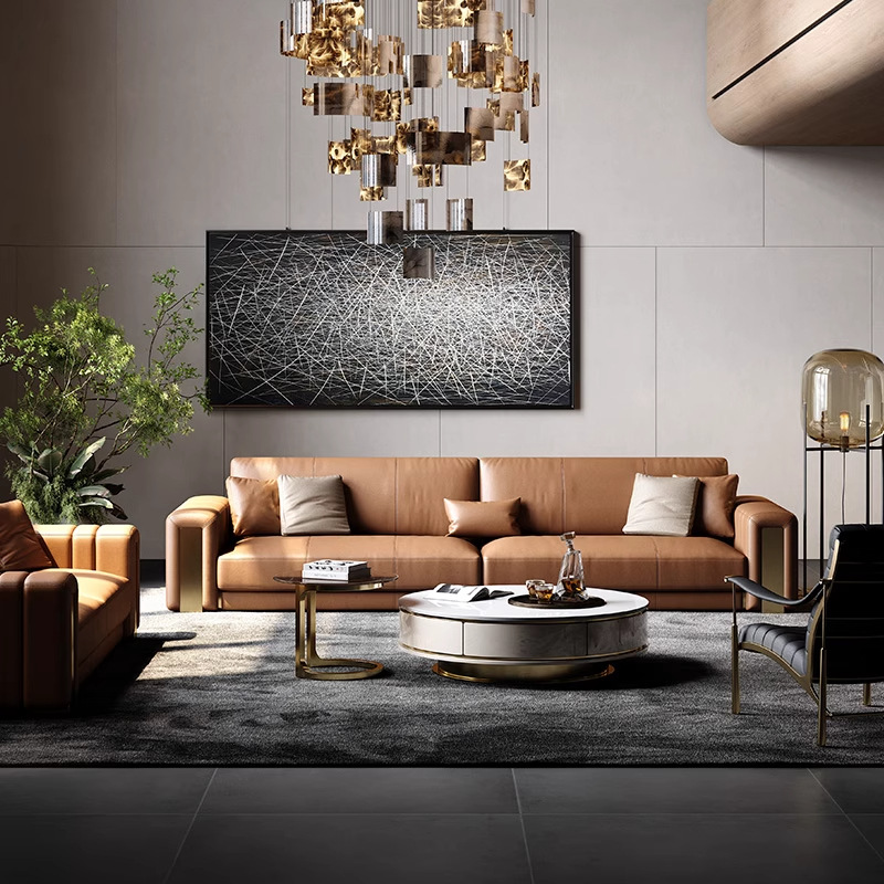 意式轻奢高级感沙发别墅大平层客厅沙发真皮头层牛皮沙发