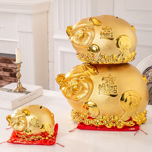 Ceramic Golden Pig Piggy Bank Large Velvet Yarn Gold Creative Ornament Children's Gift Home Shop Cashier Piggy Bank