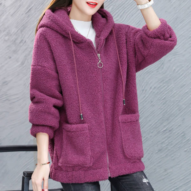 Women's faux lamb wool sweatshirt, 2026 new autumn/winter style, loose-fitting Korean-style zip-up cardigan, teddy fleece outerwear, available for drop shipping Women's faux lamb wool sweatshirt, 2026 new autumn/winter style, loose-fitting Korean-style zip-up cardigan, teddy fleece outerwear, available for drop shipping