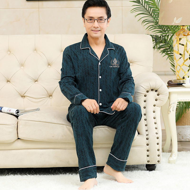 100% algodón pijamas hombres de manga larga primavera y otoño traje de verano homewear de hombres de mediana edad y ancianos