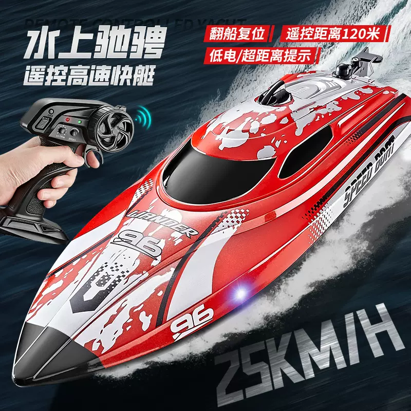 跨境HJ820高速遥控快艇 防水带灯光翻船复位遥控船儿童水上玩具船