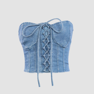 Lu Qiu Guo Niche Outer Wear Tube Top Women's Body Shaping Denim European and American Sexy Cross Straps Beautiful Back Db1207 Backless