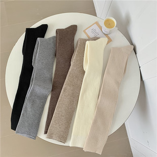 Cashmere Over-The-Knee Autumn and Winter Cashmere Socks for Women Japanese Style Retro Double-Needle Vertical Stripesd Socks Pure Color Long Tube Socks Versatile