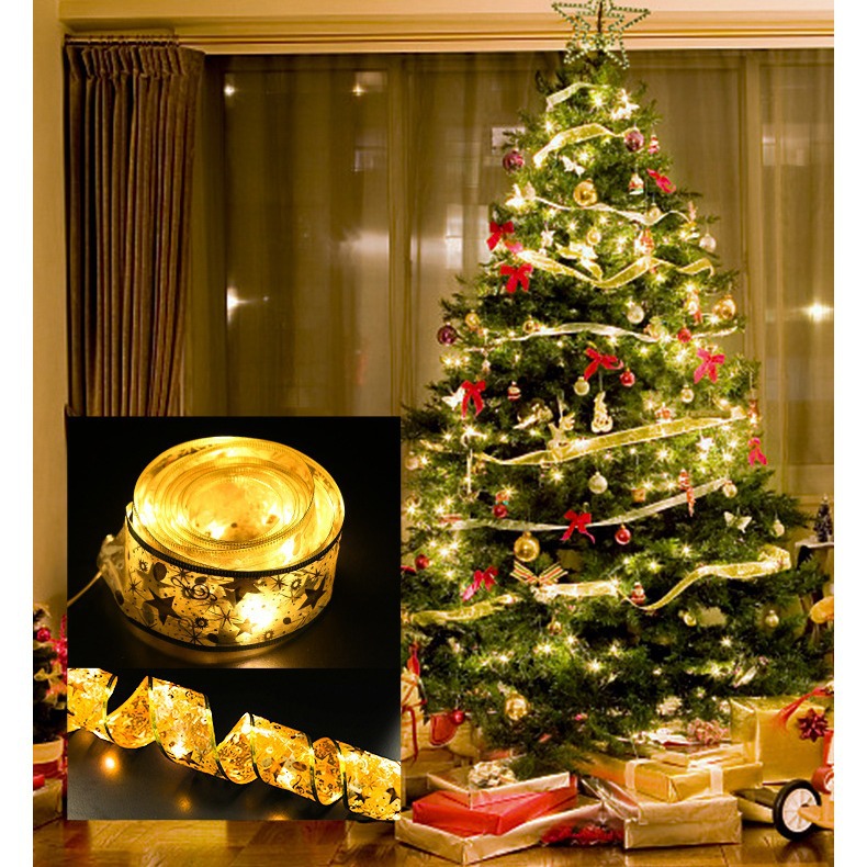 Transfronterizo nuevo Navidad 2 M 5 M impresión dorada de doble capa cinta de luz de cadena de alambre de cobre estrella de cinco puntas cinta luminosa