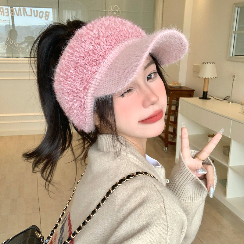 毛圈保暖空顶帽冬季韩系可扎高马尾毛线帽元气甜美简约帽子女款