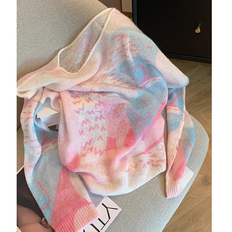 Pink Tie-Dye Round Neck Pullover Knitwear Autum Women's 2025 Design Niche Chic Long-Sleeved Soft Waxy Knitwear