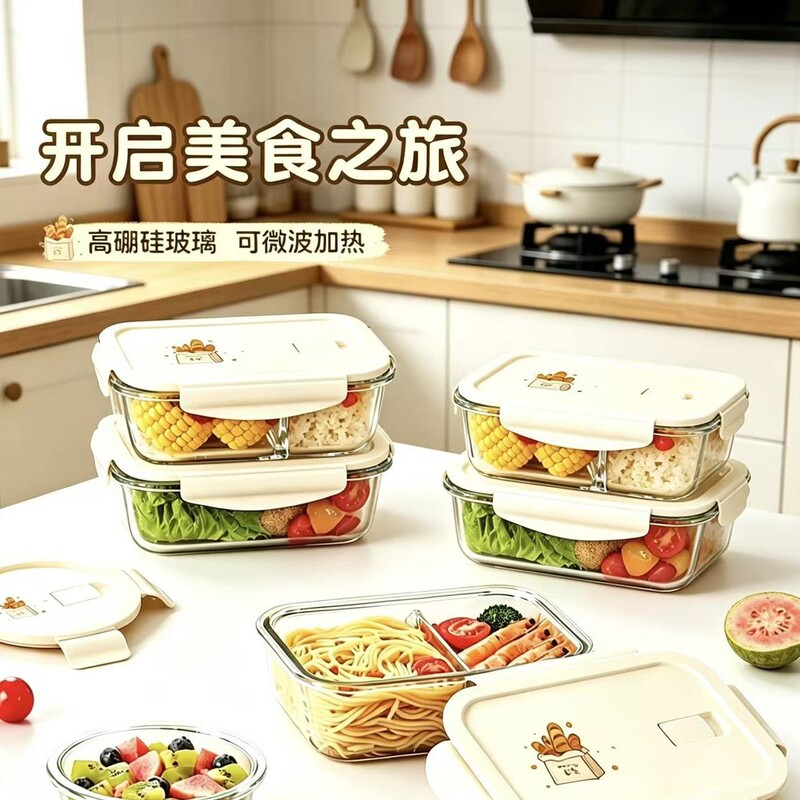 Fresh-Keeping Bowl, Glass Lunch Box, Microwave-Heatable Fresh-Keeping Bowl, Lunch Box Set, Lunch Box for Office Workers to Pack Their Meals Fresh-Keeping Bowl, Glass Lunch Box, Microwave-Heatable Fresh-Keeping Bowl, Lunch Box Set, Lunch Box for Office Workers to Pack Their Meals
