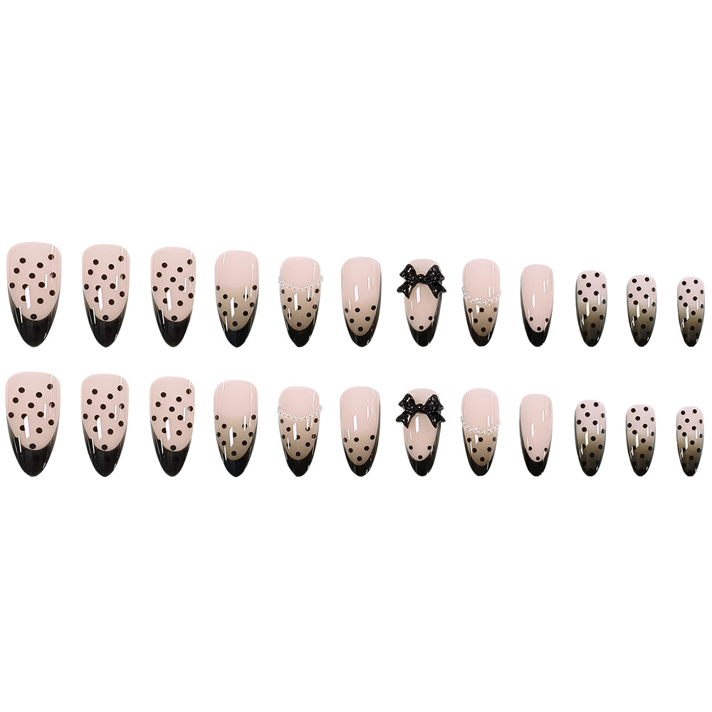 Polvo desnudo negro ondulado punto de manicure francés venta cruzada arco de perlas 24 piezas de parche de uñas