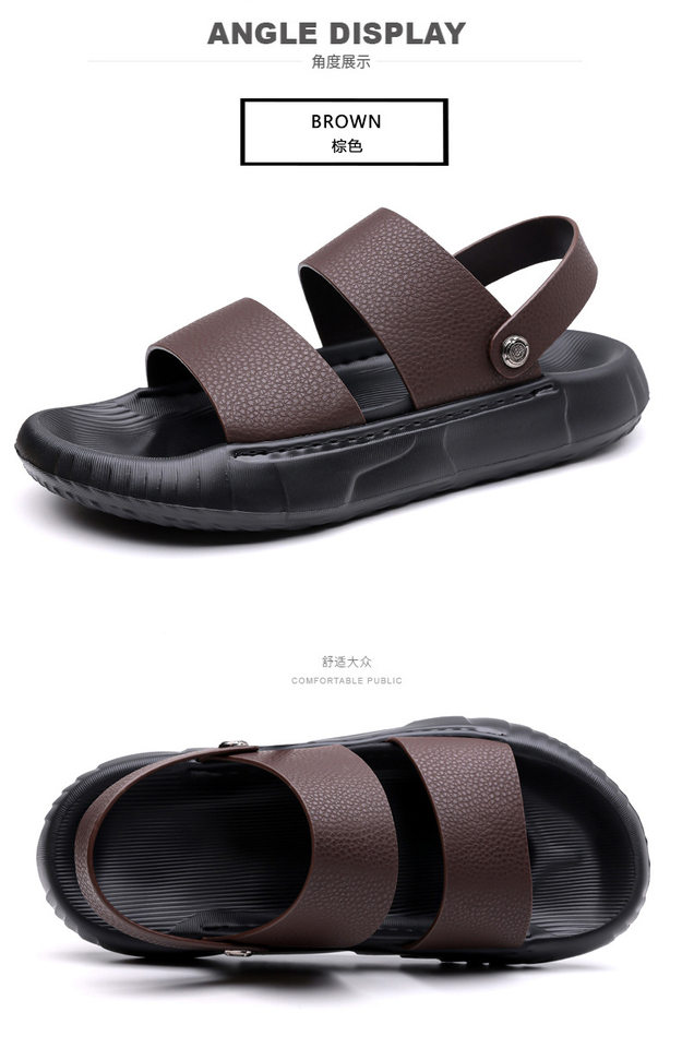 Dép lê nam da bò lớp trên cùng, đế dày, mặt mềm, kiểu sandal đi biển — GA06 màu đen, Màu nâu GA06 chi tiết 19