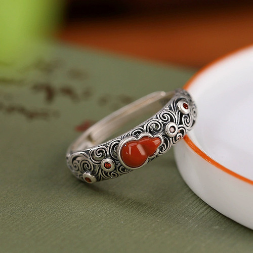 Lucky Wealth, Prosperity, and Peace Gourd Ring for Women Vintage Distressed Open Finger Ring Wholesale Chinese Ethnic Style Antique Jewelry