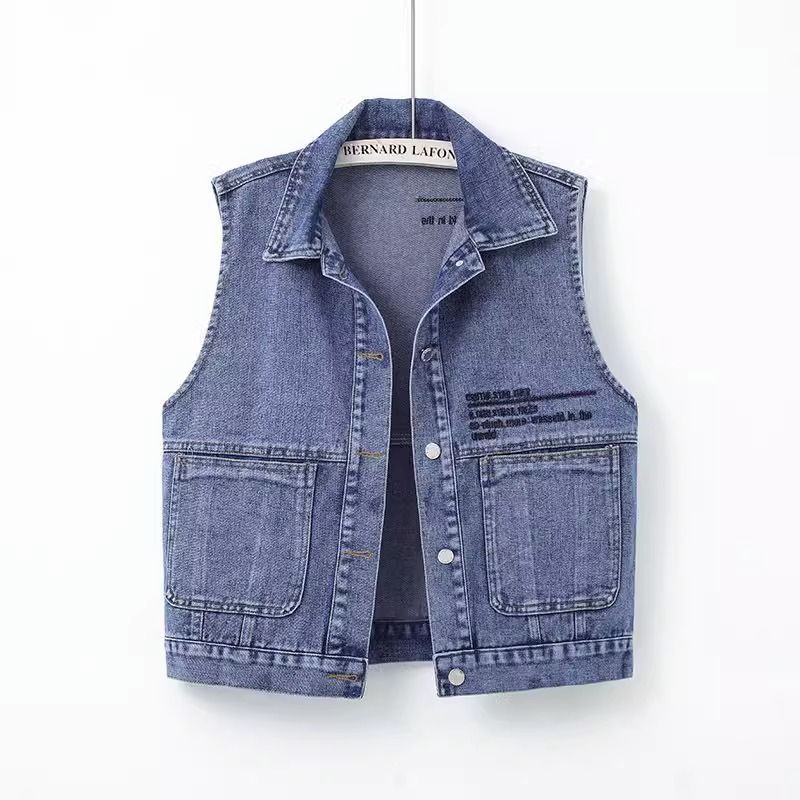 Chaleco vaquero azul para mujer, estilo nuevo de primavera y otoño 2025, con bolsillos, estilo coreano holgado, chaqueta corta image 7
