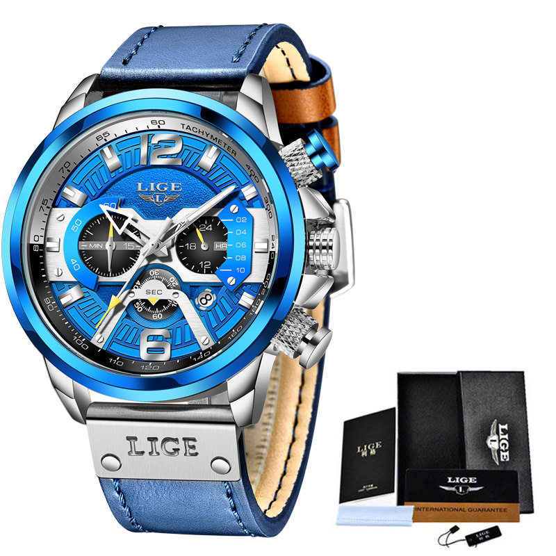 LIGE 8917 nuevo cinturón de seis pines calendario personalidad dial luminoso aguja multifuncional reloj de hombre