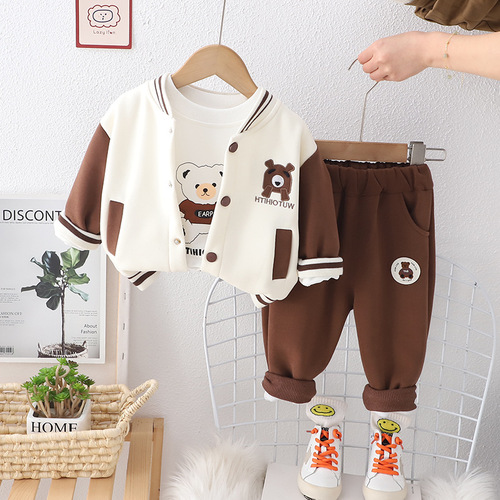 Children's Spring Set 2024 New Style Kids Baseball Suit 3-Piece Set for Boys Baby Casual Trendy