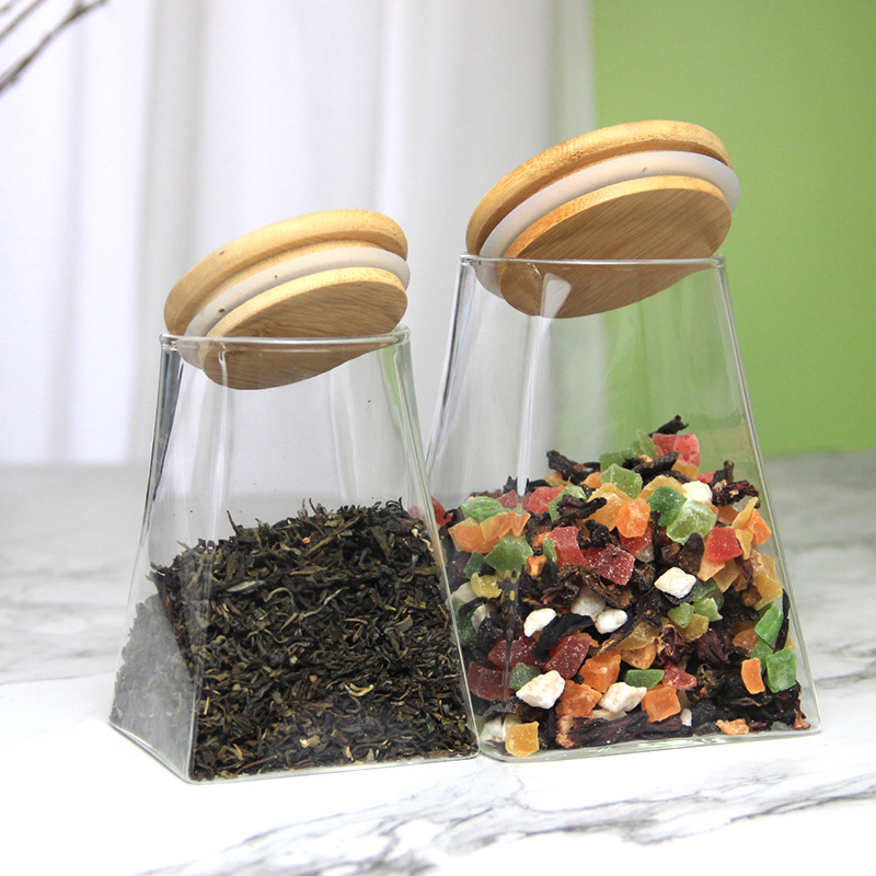 Tarro sellado de vidrio cuadrado jarra de almacenamiento de alimentos de cocina irregular tarro de almacenamiento de granos de café tarro de té trapezoidal