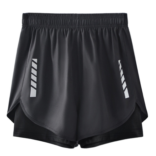 American basketball shorts men's fake two-piece training sports running ice silk quick-drying knee-length fitness shorts summer