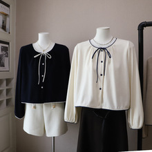 [比正]2025秋季新款韩版撞色气质甜美减龄宽松百搭长袖衬衫女5325