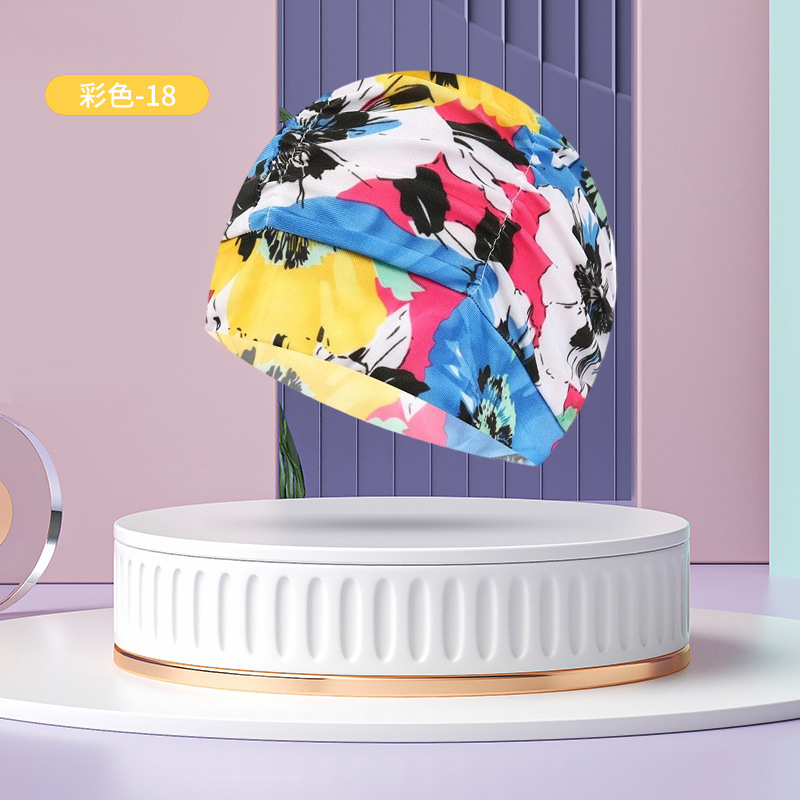 Sombrero de tela de natación adulto unisex cuidado del cabello protección del oído gorro de natación moda no-apriete cabeza plisada gorro de natación al por mayor