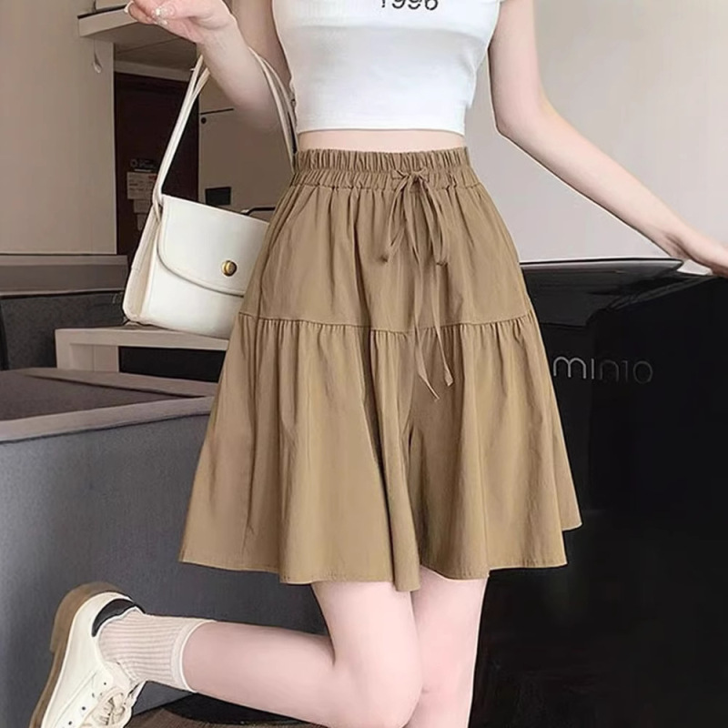 Ice Silk Quick-drying Wide-leg Pants Skirt Shorts Women's Summer Lazy Style Thin plus size Casual Pants Half-length Skirt Pants