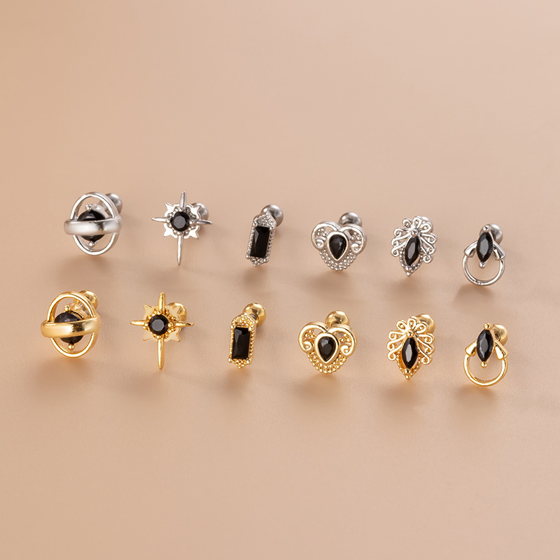 Fashion Solid Color Metal Plating Inlay Zircon Ear Studs 1 Piece