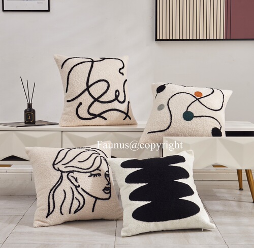 The design is modern and simple. Cream style living room sofa B&B sample embroidered teddy velvet pillow cushion