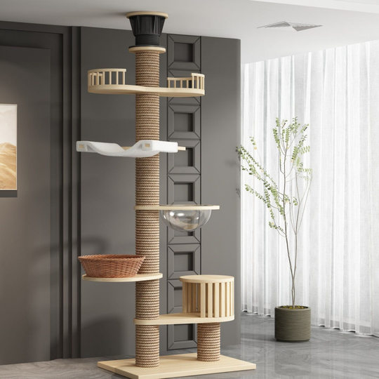 Cat Climbing Frame with Integrated Cat Bed, Cat Jumping Platform, Freestanding Solid Wood Shelf, Space-Saving Small Apartment Cat Toy