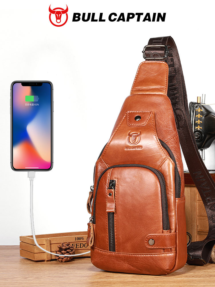 Bolso de pecho de cuero suave para hombre de primera capa de piel de vaca de Captain Niu, moderno bolso cruzado de cuero genuino para exteriores, informal, de gran capacidad para tabletas