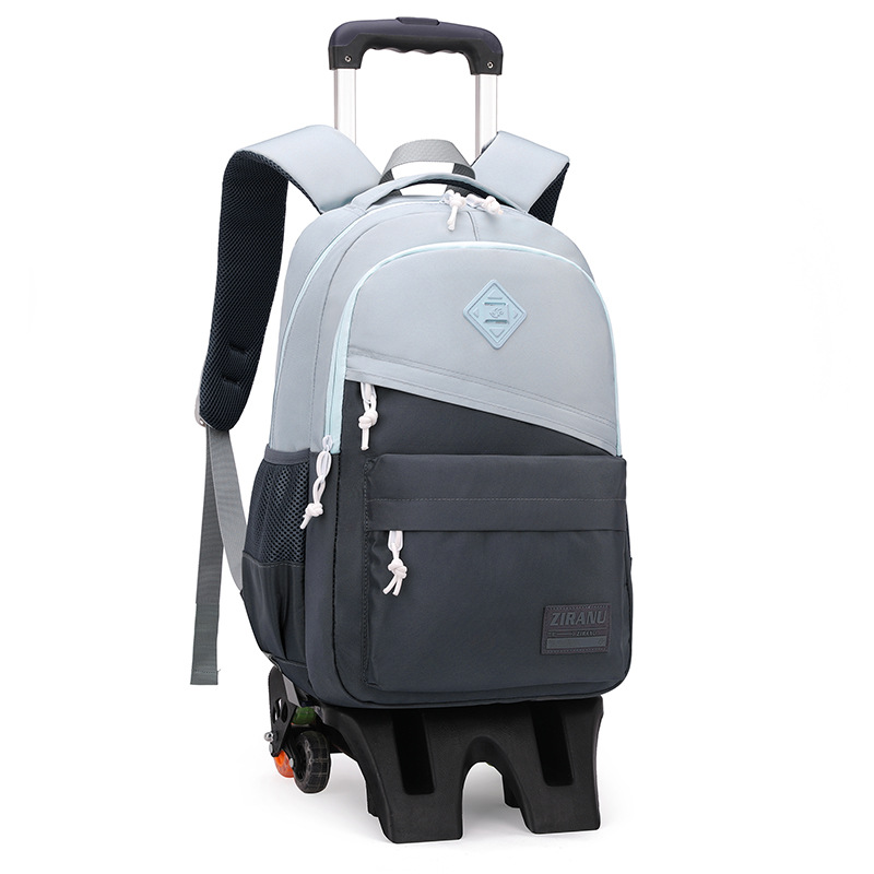 Peces naturales nuevo estudiante de la escuela primaria mochila estilo coreano contraste color de seis ruedas escalera Transfronteriza Popular de gran capacidad se puede enviar en nombre