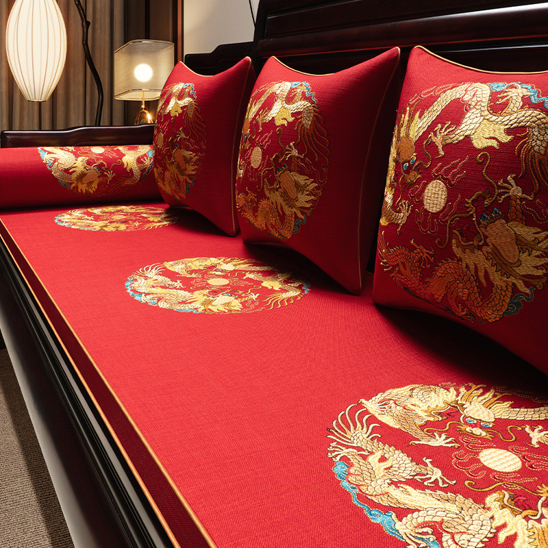 진주를 가지고 노는 두 마리의 용 - 차이니즈 레드 [도리스 린넨 코트]